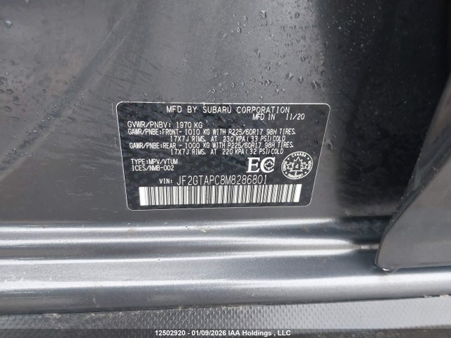 Продаж на аукціоні авто 2021 Subaru Crosstrek Touring, vin: JF2GTAPC8M8286801, номер лоту: 12502920