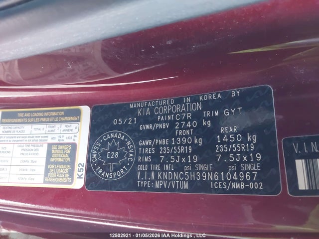 KNDNC5H39N6104967 KIA Carnival Ex
