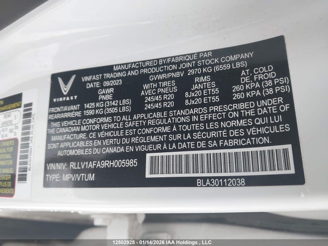 RLLV1AFA9RH005985 Vinfast Vf 8 Plus