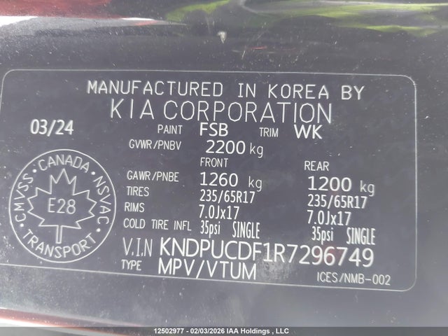 Продажа на аукционе авто 2024 Kia Sportage Lx, vin: KNDPUCDF1R7296749, номер лота: 12502977
