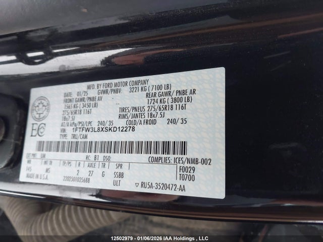 Aukcja sprzedaży 2025 Ford F150 Xlt, vin: 1FTFW3L8XSKD12278, numer aukcji: 12502979