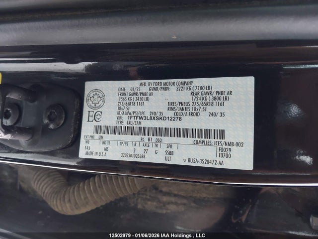 Aukcja sprzedaży 2025 Ford F150 Xlt, vin: 1FTFW3L8XSKD12278, numer aukcji: 12502979