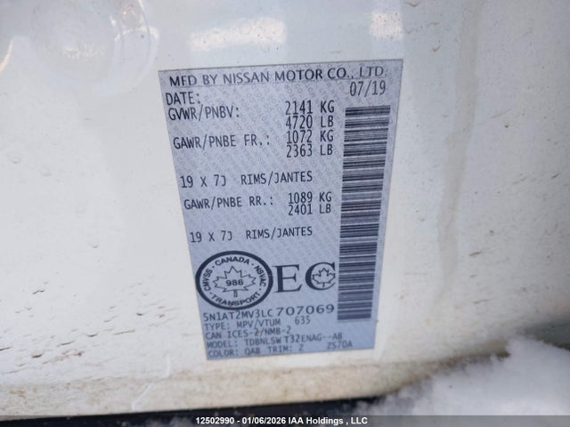 Продаж на аукціоні авто 2020 Nissan Rogue S/sl/sv, vin: 5N1AT2MV3LC707069, номер лоту: 12502990