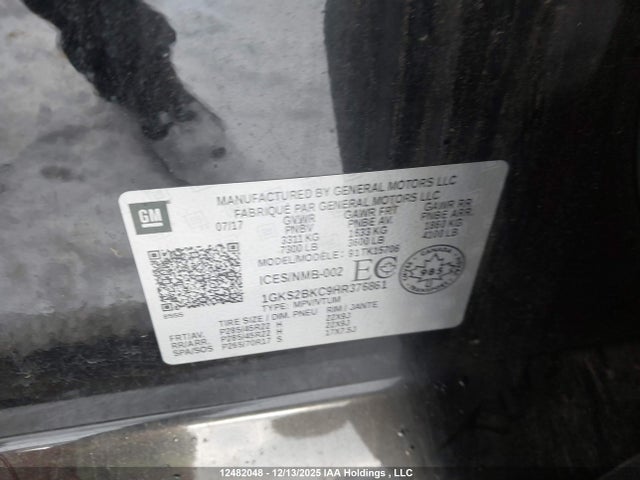 1GKS2BKC9HR376861 GMC YUKON SLT