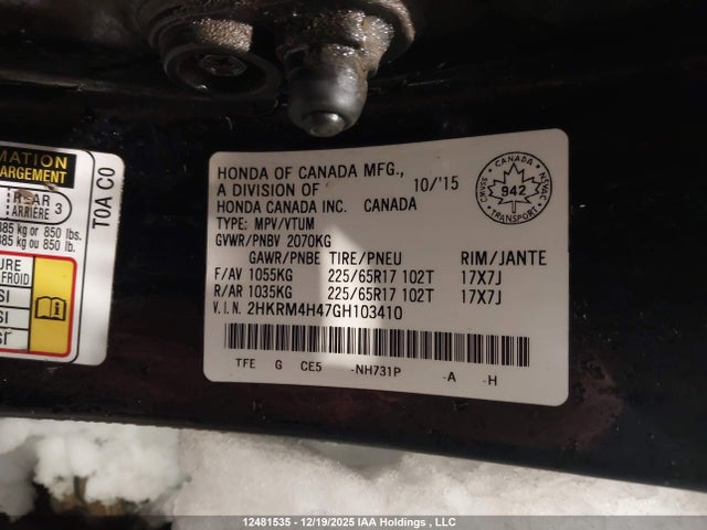 Honda CR-V SE 2016 2HKRM4H47GH103410 Image 9