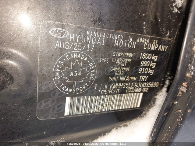KMHH35LE9JU035690 Hyundai Elantra Gt Gl