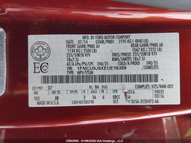 1FMCU9J9XEUE16359 Ford Escape Titanium