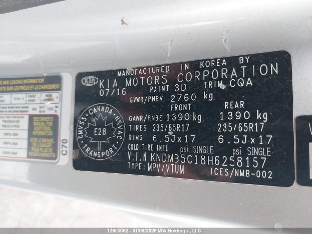 KNDMB5C18H6258157 KIA Sedona Lx/lx+