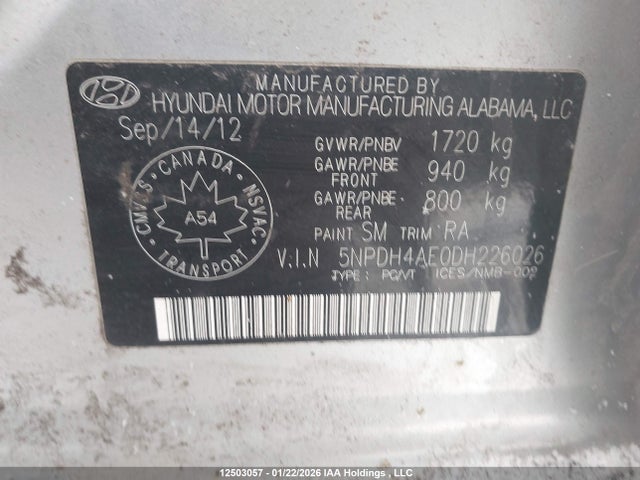 Aukcja sprzedaży 2013 Hyundai Elantra, vin: 5NPDH4AE0DH226026, numer aukcji: 12503057