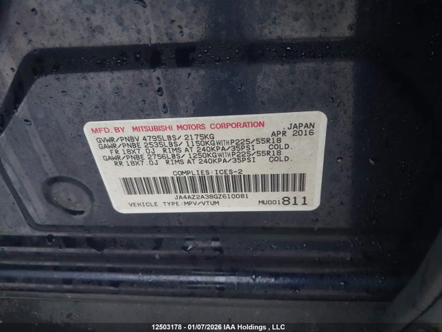 Mitsubishi Outlander Es 2016 JA4AZ2A38GZ610081 Image 9