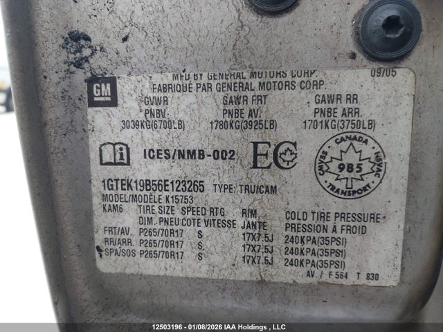 Aukcja sprzedaży 2006 Gmc New Sierra K1500, vin: 1GTEK19B56E123265, numer aukcji: 12503196