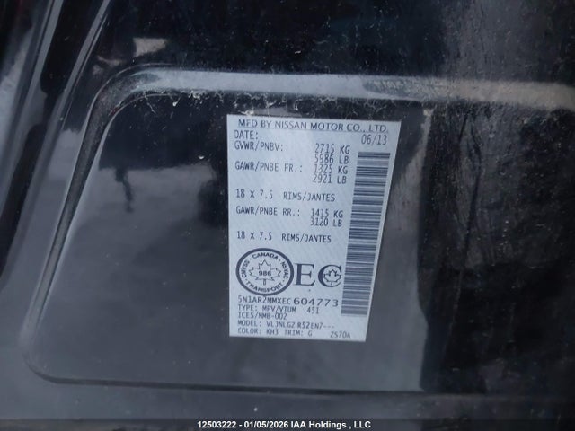 Nissan Pathfinder Platinum/s/sl/sv 2014 5N1AR2MMXEC604773 Image 9