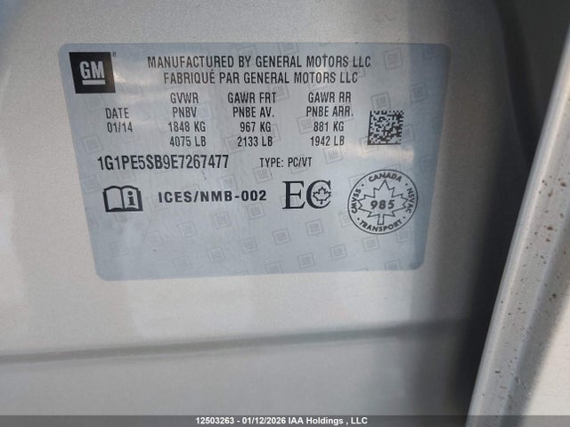 1G1PE5SB9E7267477 Chevrolet Cruze 2lt