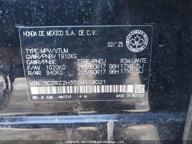 3CZRZ2H35SM112021 Honda HR-V LX