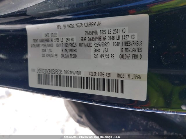 JM3TCBDY3N0626334 Mazda Cx-9 Gt/kuro Edition