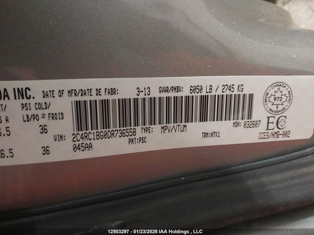 Продаж на аукціоні авто 2013 Chrysler Town & Country Touring, vin: 2C4RC1BG0DR736558, номер лоту: 12503297