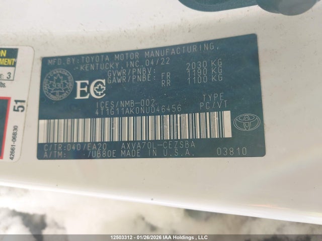 4T1G11AK0NU046456 Toyota Camry