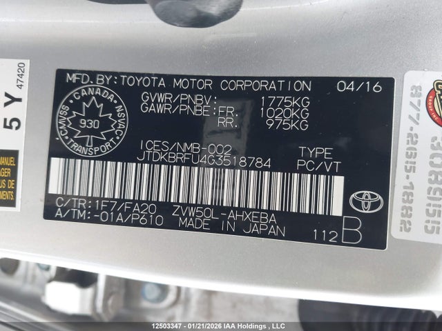Toyota Prius 2016 JTDKBRFU4G3518784 Image 18