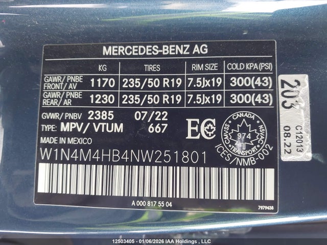 W1N4M4HB4NW251801 Mercedes-Benz Glb 250 4matic