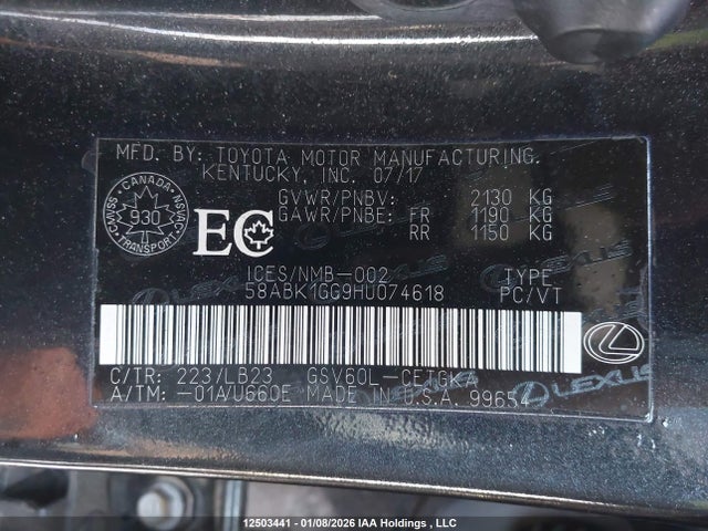 58ABK1GG9HU074618 Lexus Es 350 350
