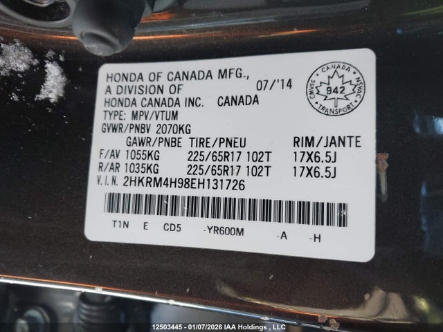 2HKRM4H98EH131726 Honda Cr-v Touring