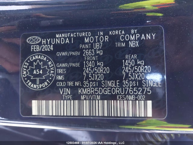 KM8R5DGE0RU765275 Hyundai Palisade Limited