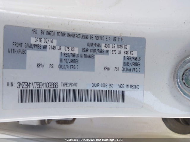 3MZBM1V75EM103666 Mazda 3 TOURING