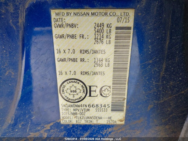 5N1AN0NW4FN668345 Nissan Xterra X/s/pro-4x