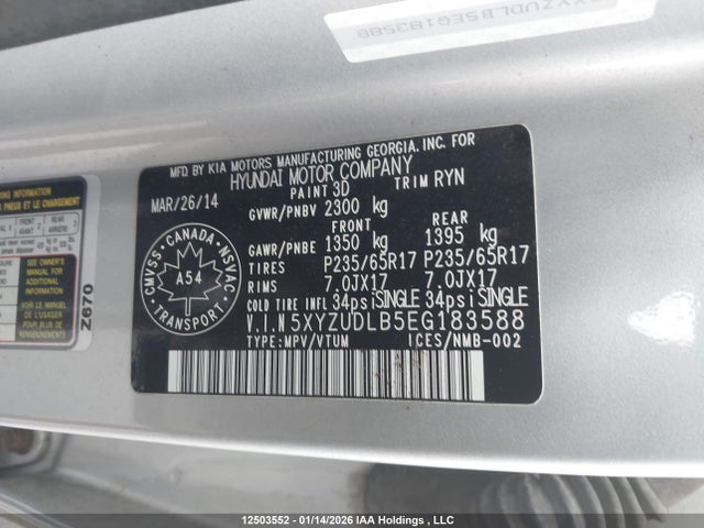 5XYZUDLB5EG183588 Hyundai Santa Fe Sport 2.4 Premium