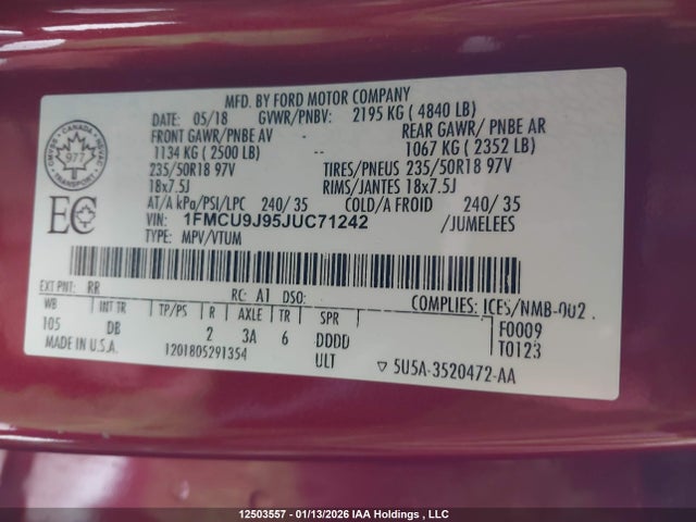 1FMCU9J95JUC71242 Ford Escape