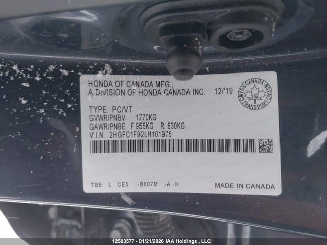 2020 Honda Civic Sedan მანქანა იყიდება აუქციონზე, vin: 2HGFC1F92LH101975, აუქციონის ნომერი: 12503577