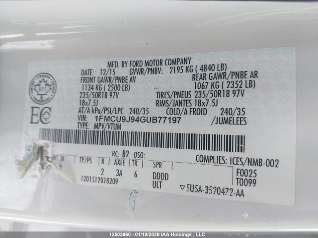 1FMCU9J94GUB77197 Ford Escape Titanium