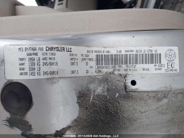 2008 Jeep Grand Cherokee Limited მანქანა იყიდება აუქციონზე, vin: 1J8HR58M38C212035, აუქციონის ნომერი: 12503666