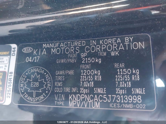 KNDPNCAC5J7313998 KIA Sportage