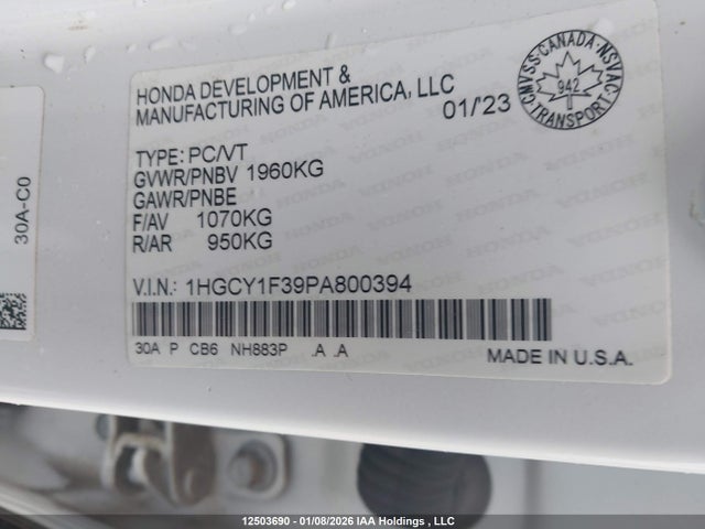 1HGCY1F39PA800394 Honda ACCORD EX
