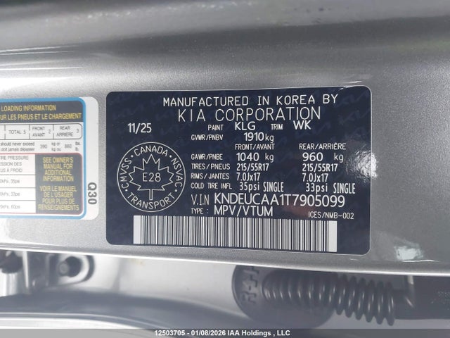 Aukcja sprzedaży 2026 Kia Seltos, vin: KNDEUCAA1T7905099, numer aukcji: 12503705