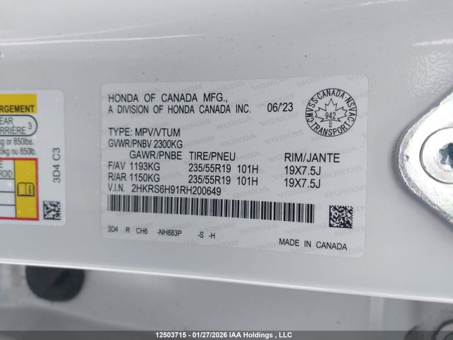 2HKRS6H91RH200649 Honda Cr-v Sport Touring