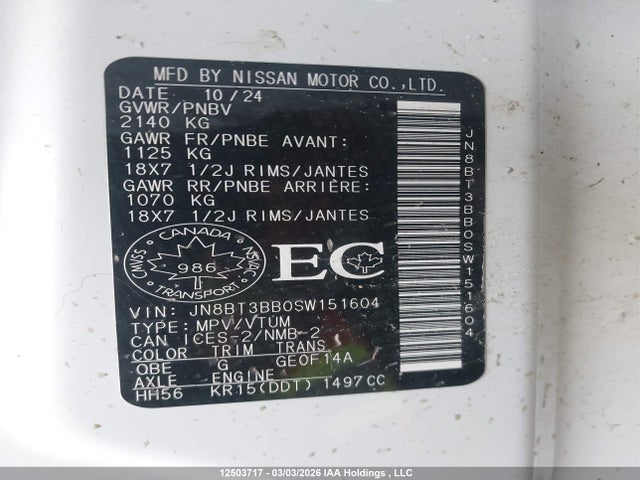 JN8BT3BB0SW151604 Nissan Rogue Sv/rc