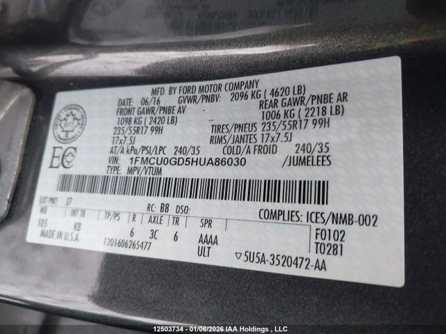 1FMCU0GD5HUA86030 Ford ESCAPE SE
