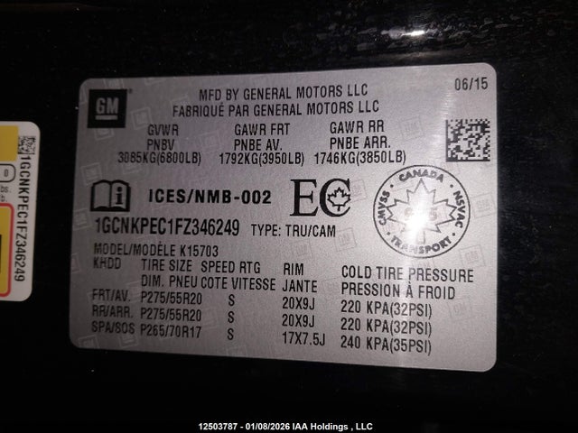 1GCNKPEC1FZ346249 Chevrolet Silverado K1500