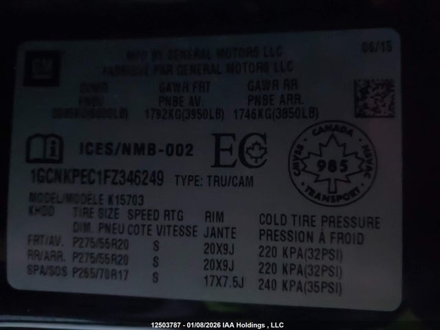 1GCNKPEC1FZ346249 Chevrolet Silverado K1500