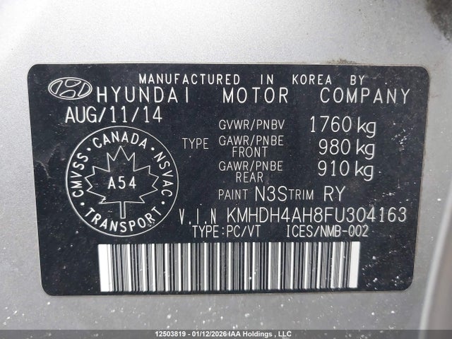 KMHDH4AH8FU304163 Hyundai Elantra