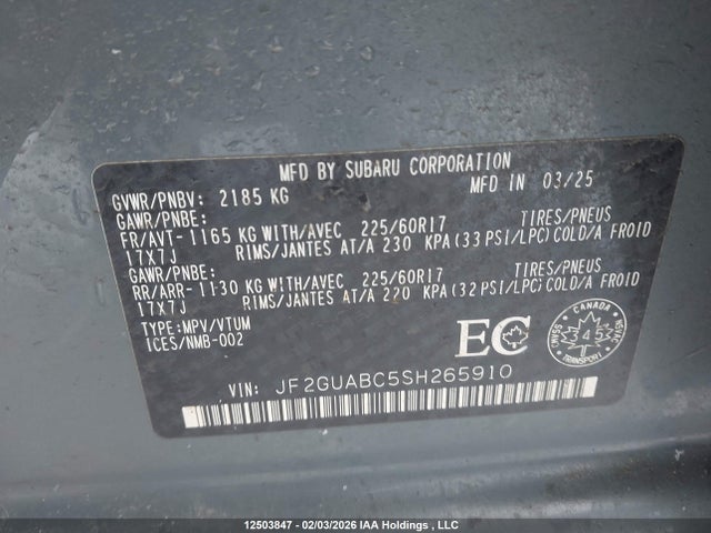 JF2GUABC5SH265910 Subaru Crosstrek Convenience