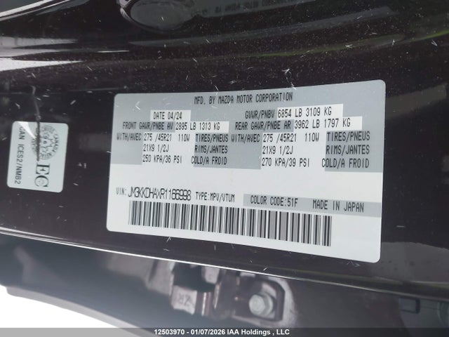 JM3KKDHAXR1166998 Mazda Cx-90 Premium