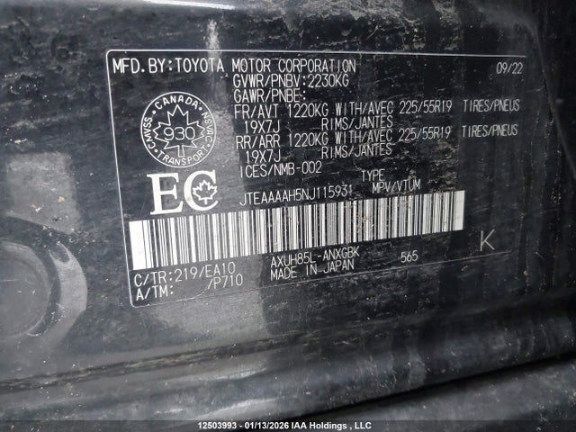 Toyota Venza Xle 2022 JTEAAAAH5NJ115931 Image 9
