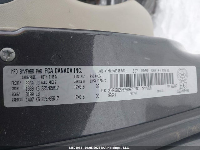 2C4RDGBG5HR700807 Dodge Grand Caravan Se