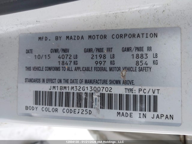 JM1BM1M32G1300702 Mazda MAZDA3