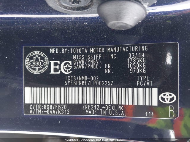 5YFBPRBE7LP002257 Toyota Corolla
