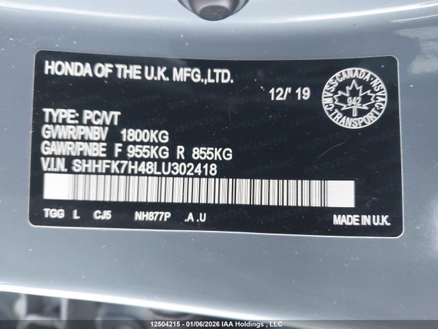 SHHFK7H48LU302418 Honda Civic