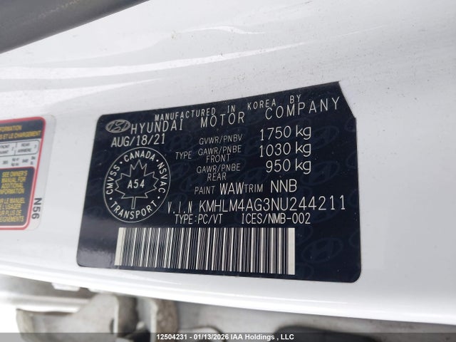 12504231 :رقم المزاد ، KMHLM4AG3NU244211 vin ، 2022 Hyundai Elantra مزاد بيع